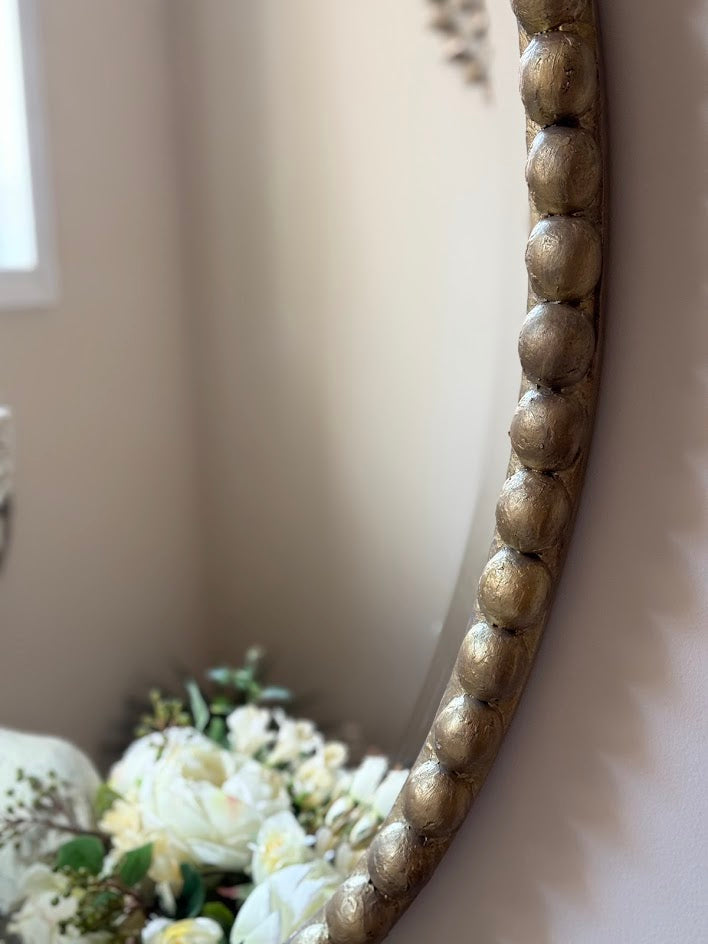 Hand-Sculpted Gilded Bobbin Mirror With Vintage Beveled Glass