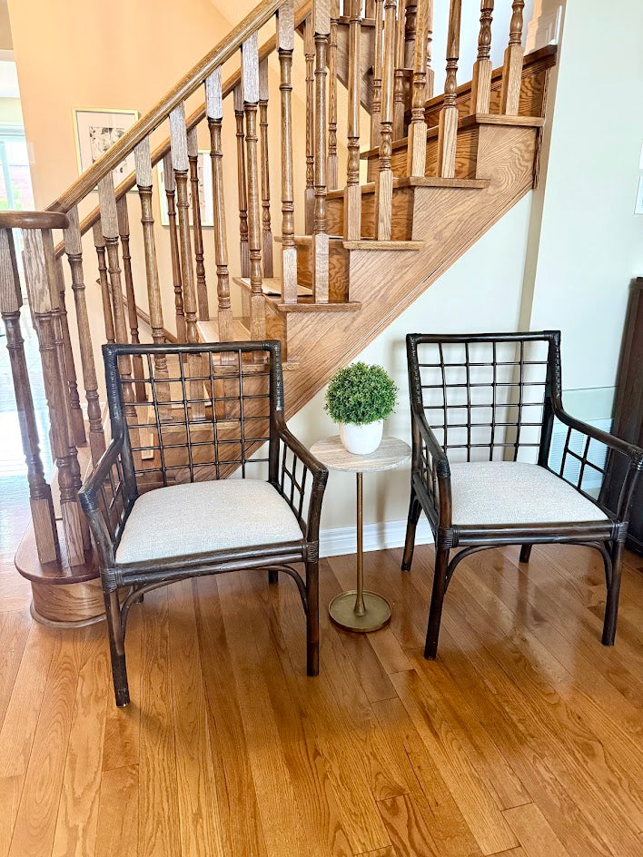 Pair of Refinished & Reupholstered Vintage Bamboo Chairs