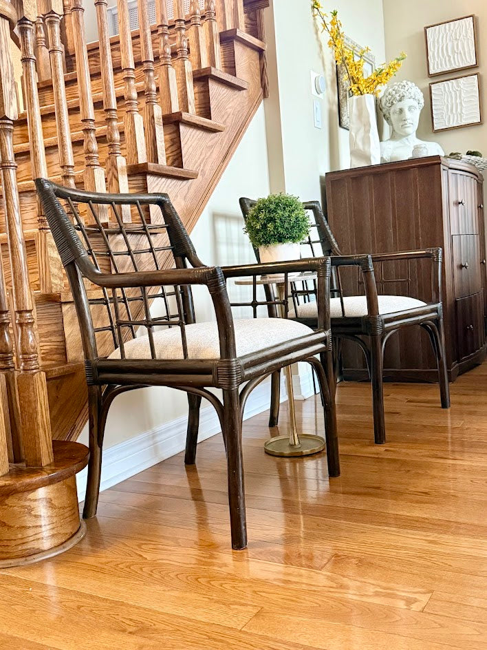 Pair of Refinished & Reupholstered Vintage Bamboo Chairs