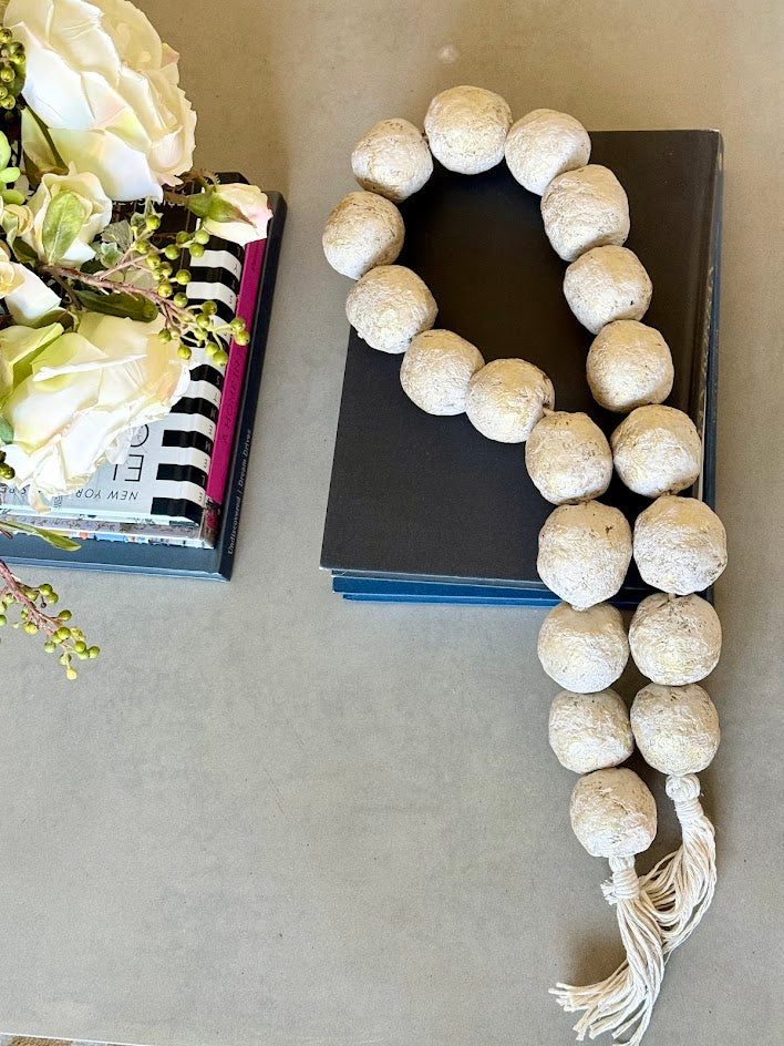 Handmade Paper Mache Decorative Garland Beads – Stone Beige & Gold