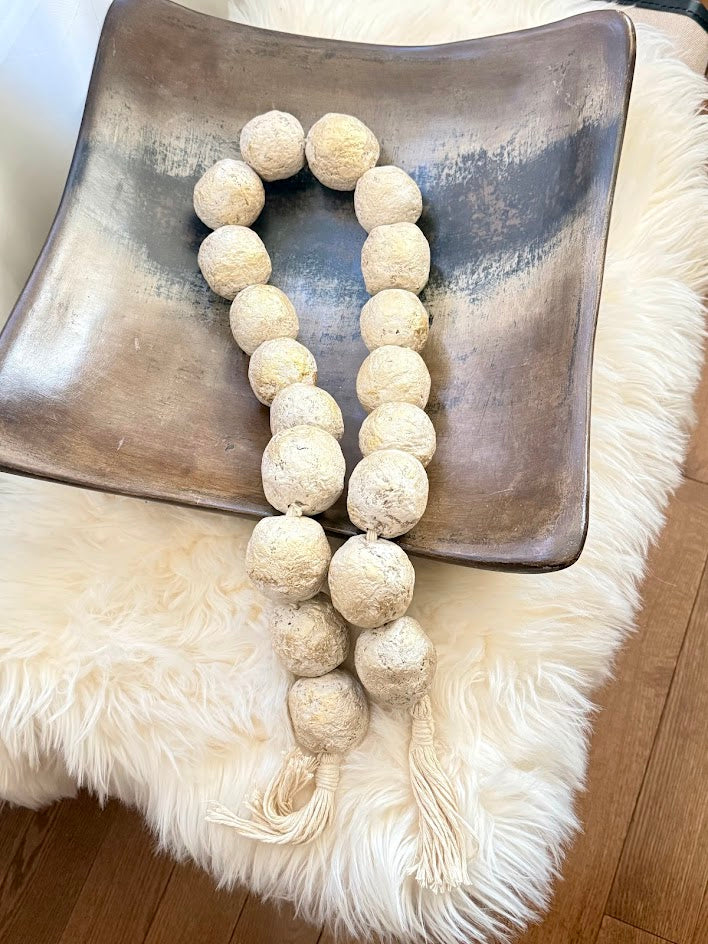 Handmade Paper Mache Decorative Garland Beads – Stone Beige & Gold
