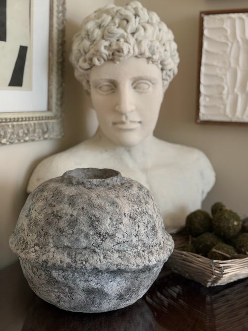 Hand-Sculpted Organic Modern Vessel | Weathered Stone Paper Clay Vase