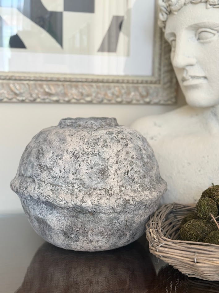 Hand-Sculpted Organic Modern Vessel | Weathered Stone Paper Clay Vase