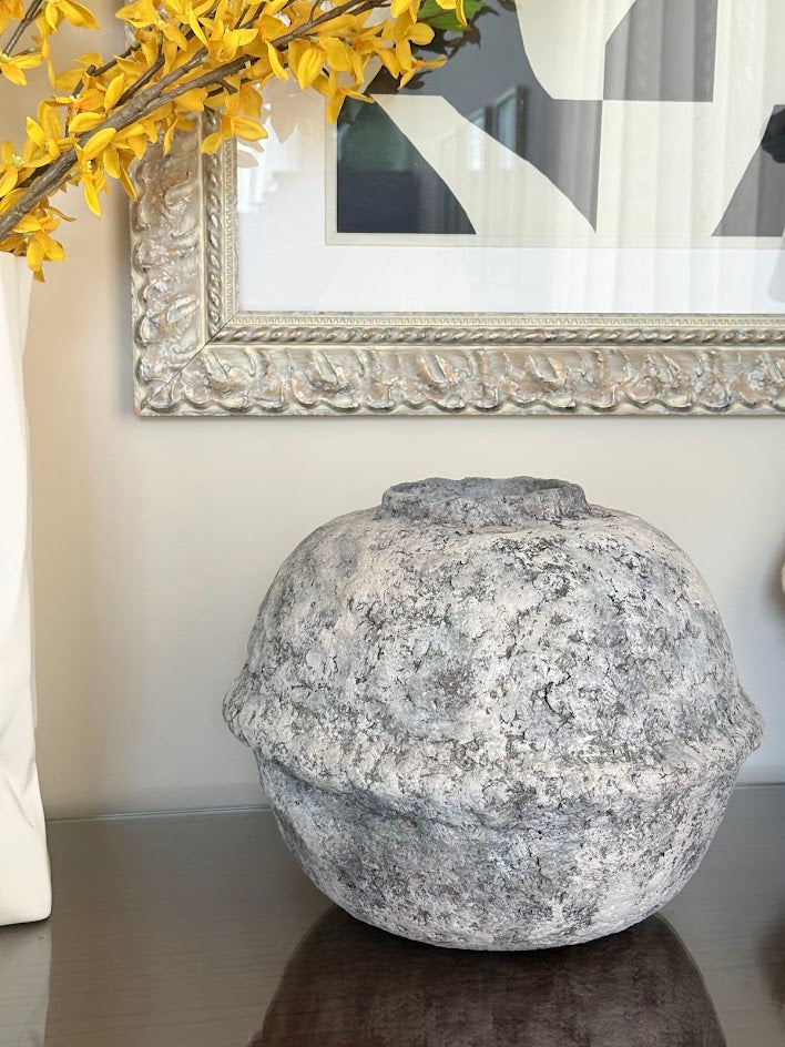 Hand-Sculpted Organic Modern Vessel | Weathered Stone Paper Clay Vase
