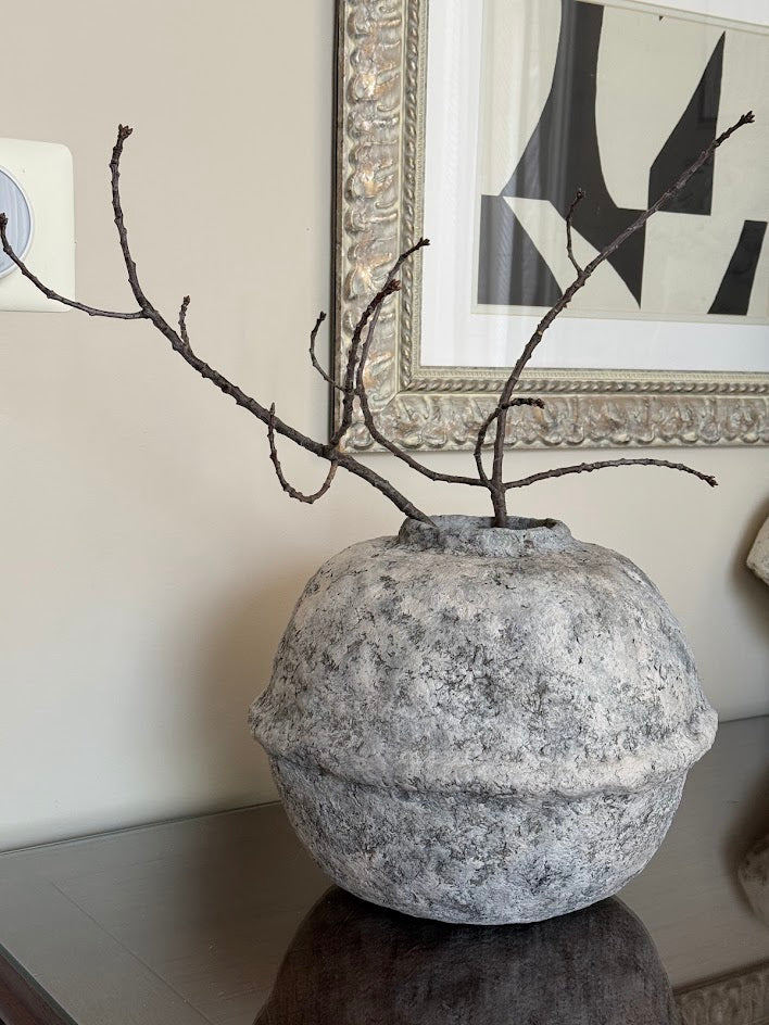 Hand-Sculpted Organic Modern Vessel | Weathered Stone Paper Clay Vase