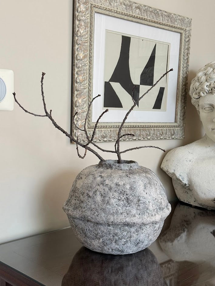 Hand-Sculpted Organic Modern Vessel | Weathered Stone Paper Clay Vase