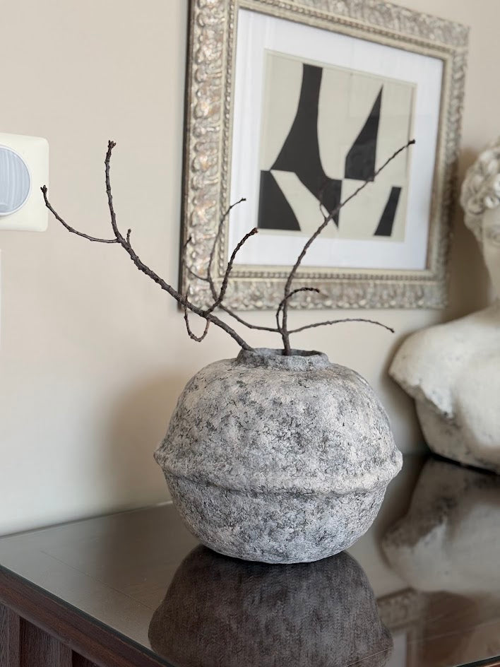 Hand-Sculpted Organic Modern Vessel | Weathered Stone Paper Clay Vase