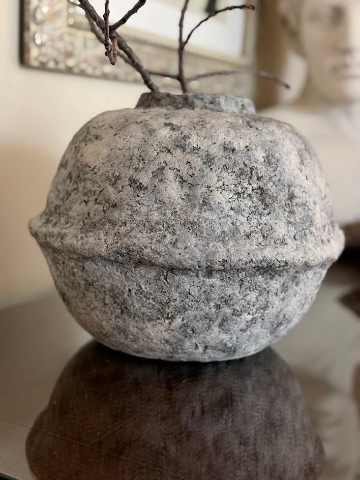 Hand-Sculpted Organic Modern Vessel | Weathered Stone Paper Clay Vase