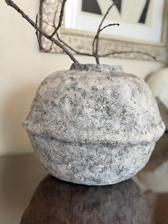 Hand-Sculpted Organic Modern Vessel | Weathered Stone Paper Clay Vase