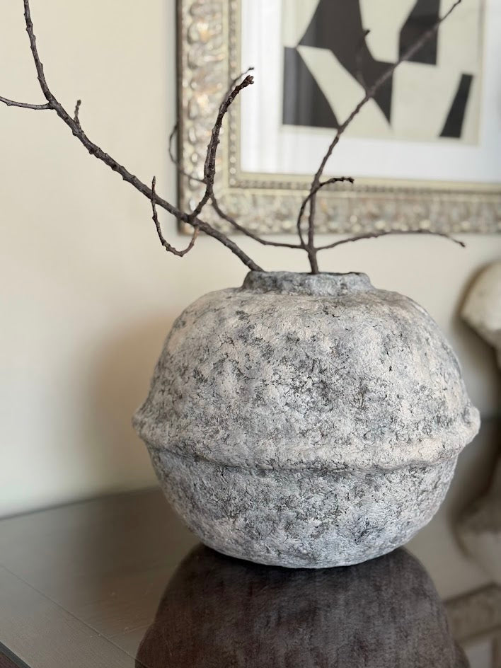 Hand-Sculpted Organic Modern Vessel | Weathered Stone Paper Clay Vase