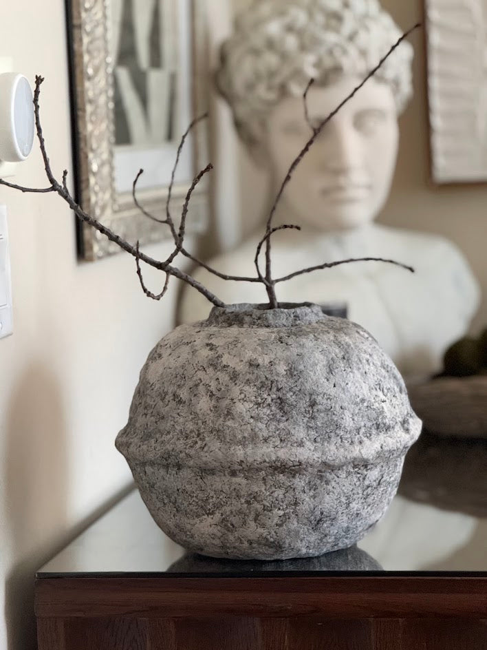 Hand-Sculpted Organic Modern Vessel | Weathered Stone Paper Clay Vase