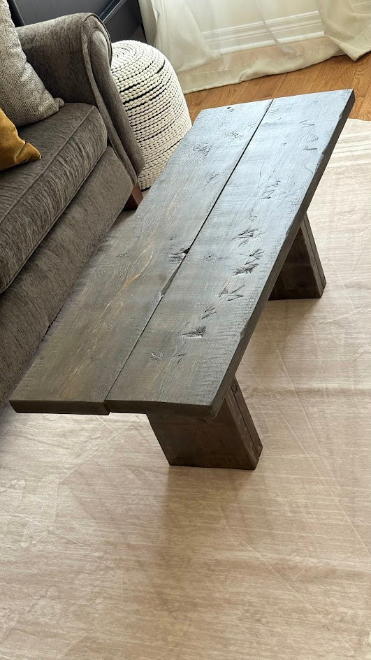 The Hand-Hewn Plank Coffee Table | Rustic Organic Modern Bench Table