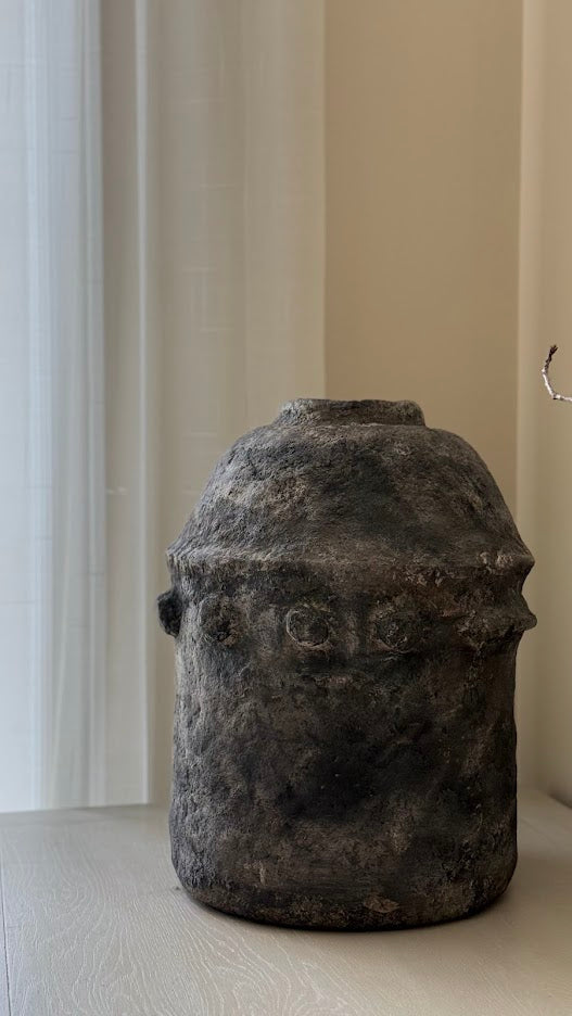The Obsidian Sculptural Vessel | 16" Hand-Textured Charcoal Urn