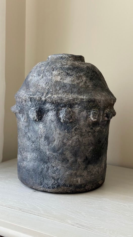 The Obsidian Sculptural Vessel | 16" Hand-Textured Charcoal Urn