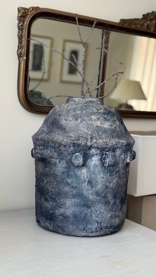 The Obsidian Sculptural Vessel | 16" Hand-Textured Charcoal Urn