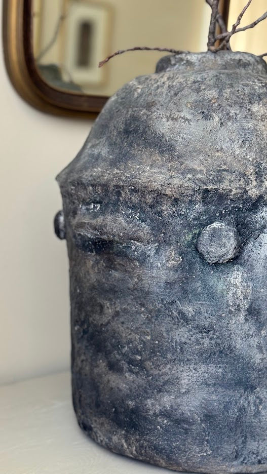The Obsidian Sculptural Vessel | 16" Hand-Textured Charcoal Urn