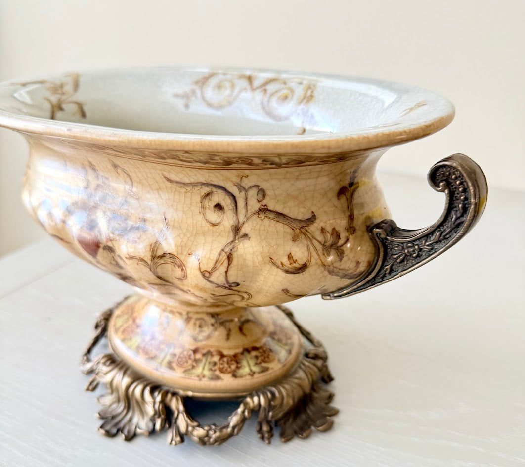 Ornate Decorative Urn Bowl – Vintage-Style European Compote with Handles